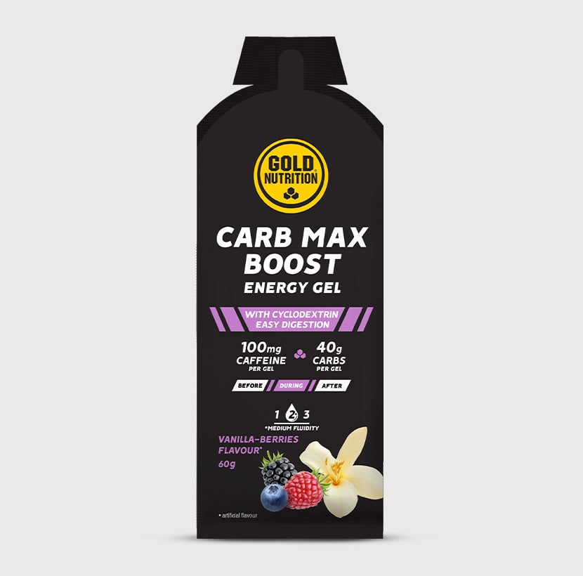 GoldNutrition Carb Max Boost Energy Gel Strawberry sachet packaging