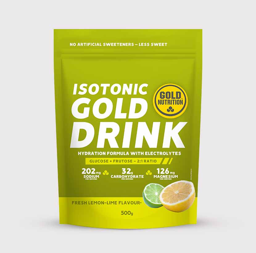 GoldNutrition Gold Drink 500g Tropical Fruit sports drink mix tub front view