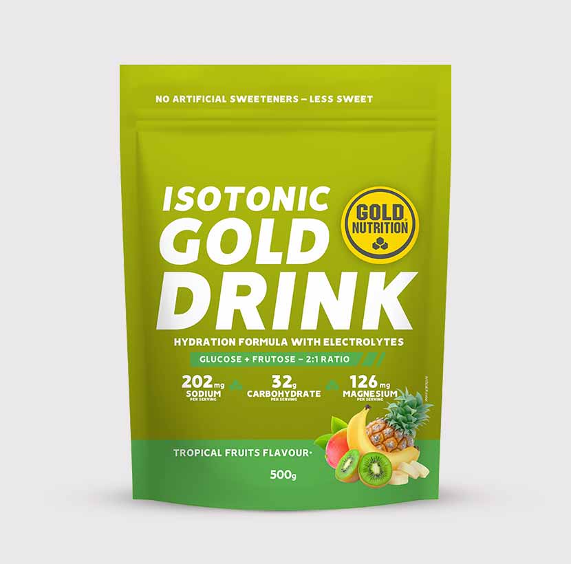 GoldNutrition Gold Drink 500g Tropical Fruit tub nutrition label view