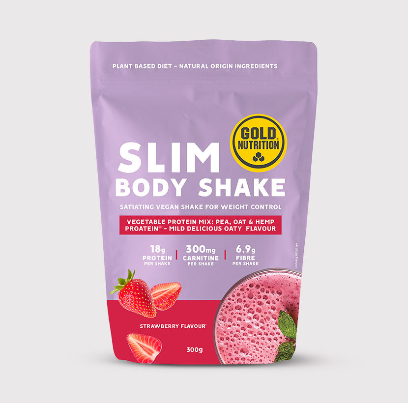 Slim Body plant protein shake powder being mixed with a drink.