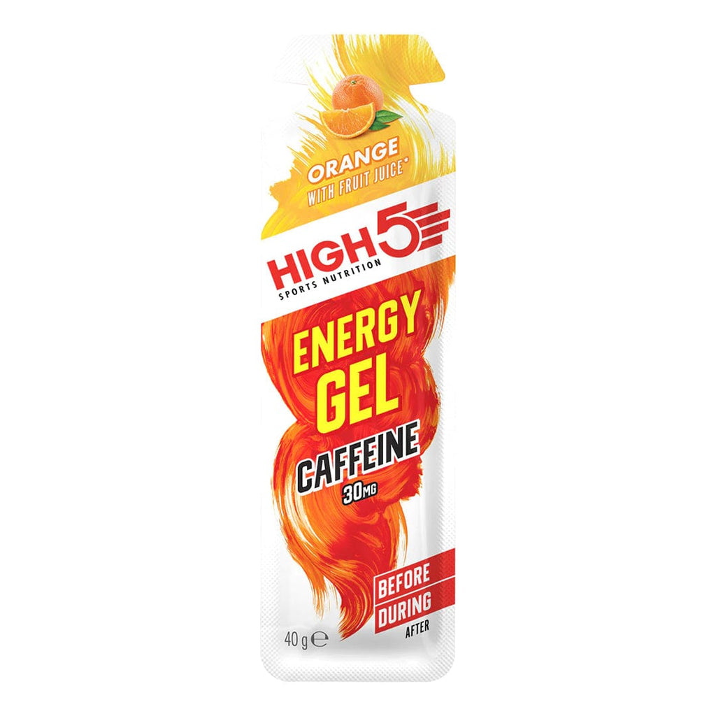 HIGH5 Energy Gel with Caffeine Orange single-serve sachet with 23g carbohydrate and 30mg caffeine.
