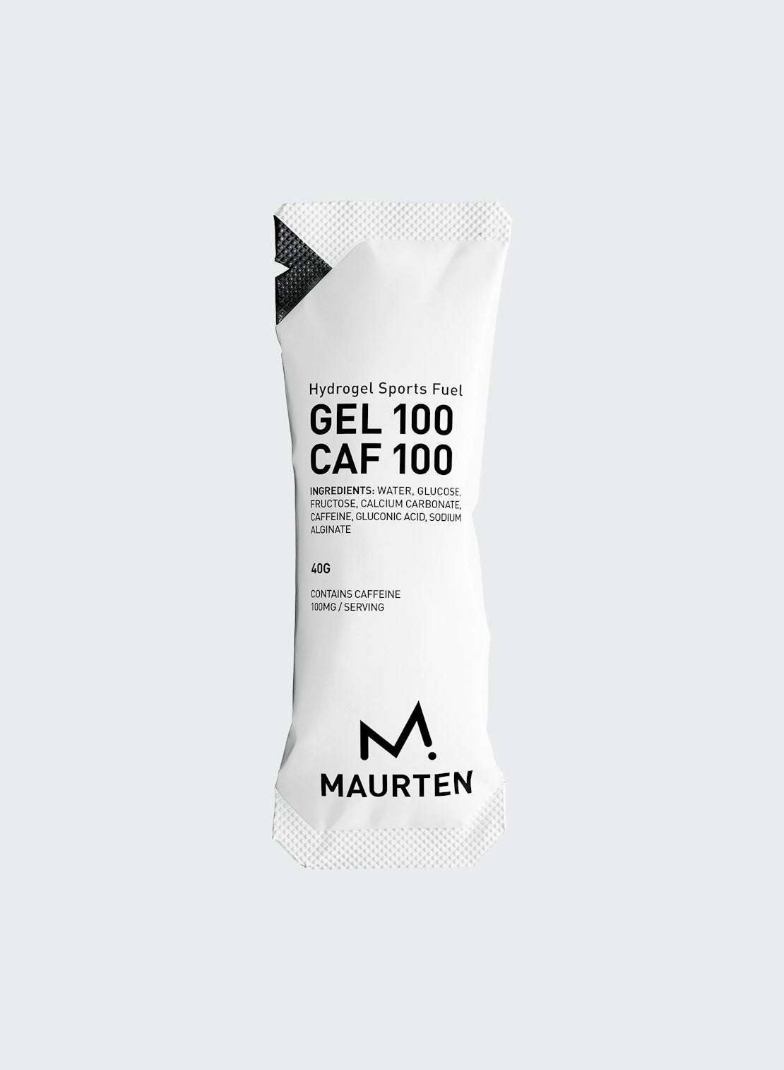 Maurten Gel 100 Caf 100 hydrogel energy gel packet with 25g carbohydrate and 100mg caffeine