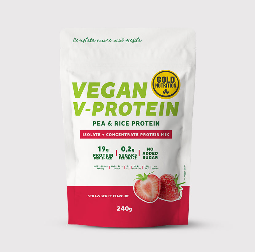 GoldNutrition V-Protein Hazelnut 240g vegan protein powder container front label