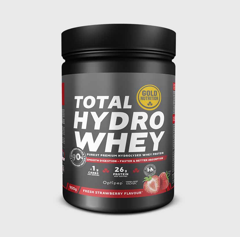 GoldNutrition Total Hydro Whey Vanilla protein powder container and scoop image