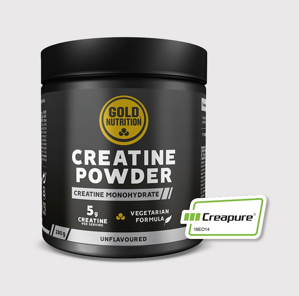 GoldNutrition Creatine Powder container showing white creatine powder.