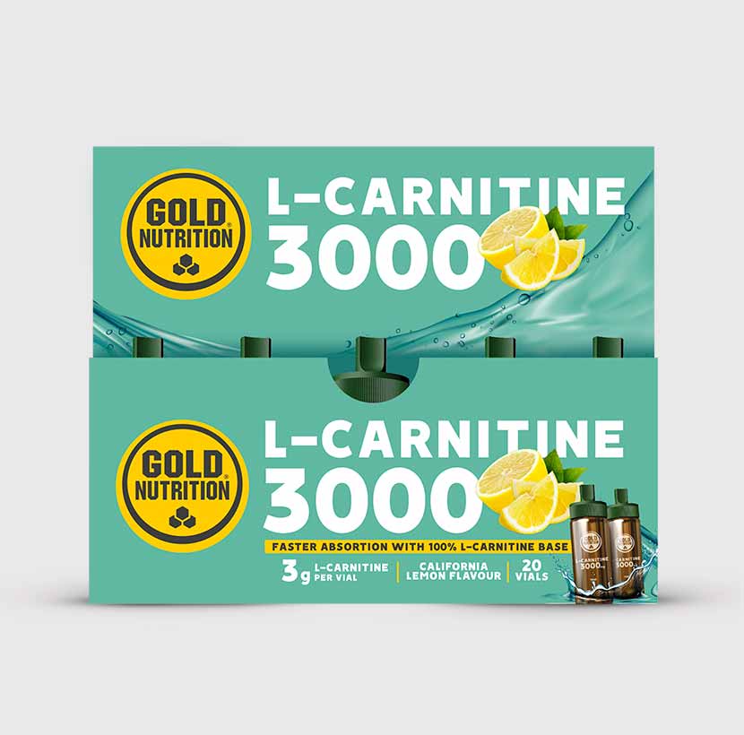 GoldNutrition L-Carnitine 3000 liquid vial bottle with product label visible.
