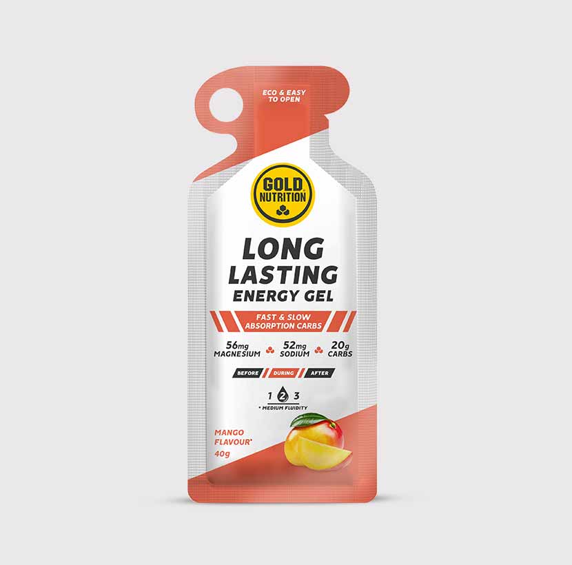 GoldNutrition Long Lasting Energy Gel Mango single-serve packet front view