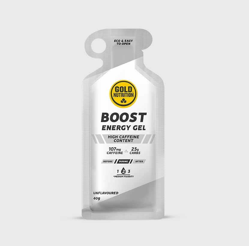 GoldNutrition Boost Plus Energy Gel Salted Caramel single-serve packaging detail