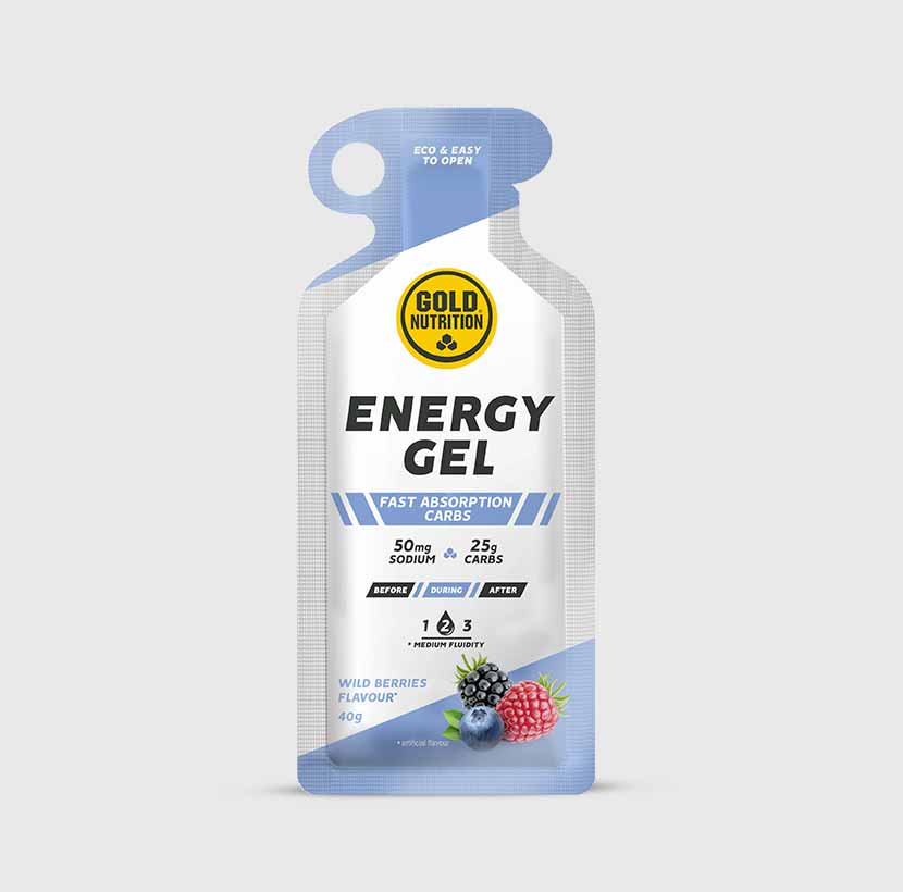 GoldNutrition Energy Gel packet showing easy-carry single-serve format.