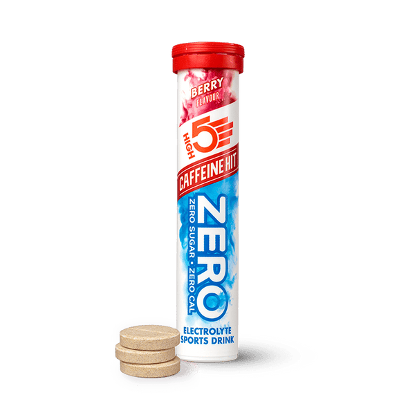 HIGH5 ZERO Caffeine Hit Electrolyte Tablets Berry 20-serving tube front view.