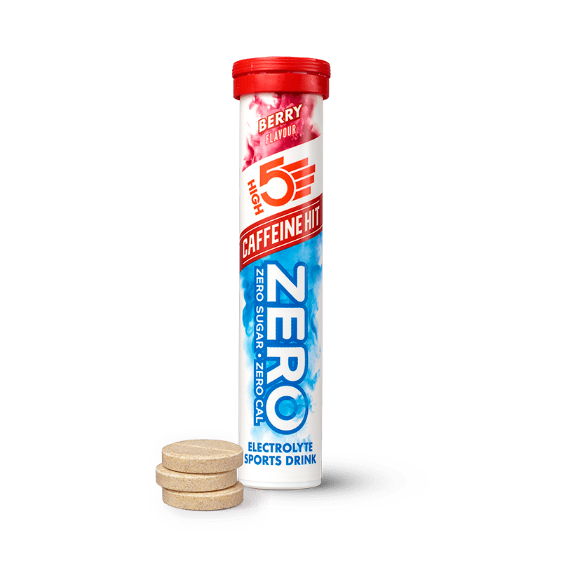 HIGH5 ZERO Caffeine Hit Electrolyte Tablets Berry 20-serving tube front view.