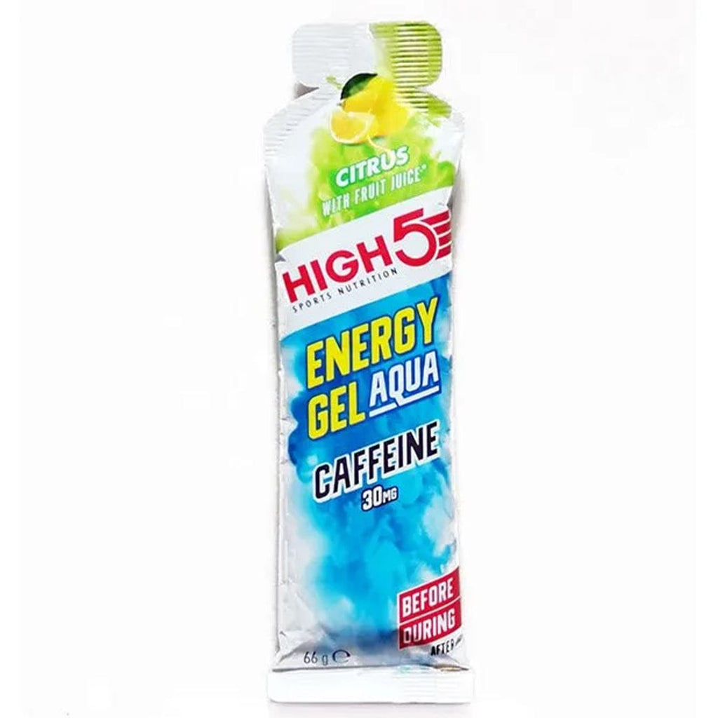 HIGH5 Energy Gel Aqua with Caffeine Citrus single-serve sachet front view.