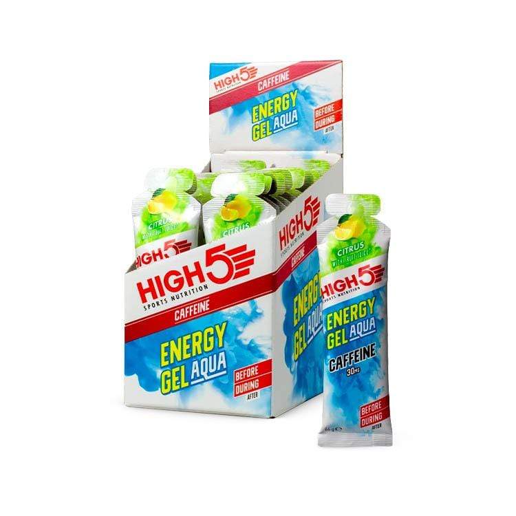 HIGH5 Energy Gel Aqua with Caffeine Citrus sachet label and packet detail.