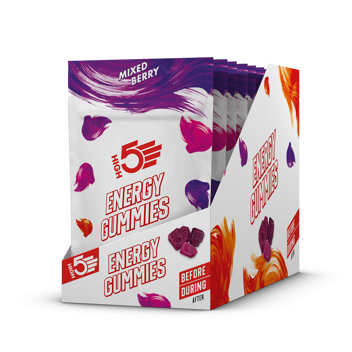 HIGH5 Energy Gummies Berry fruit chews close-up and pouch image