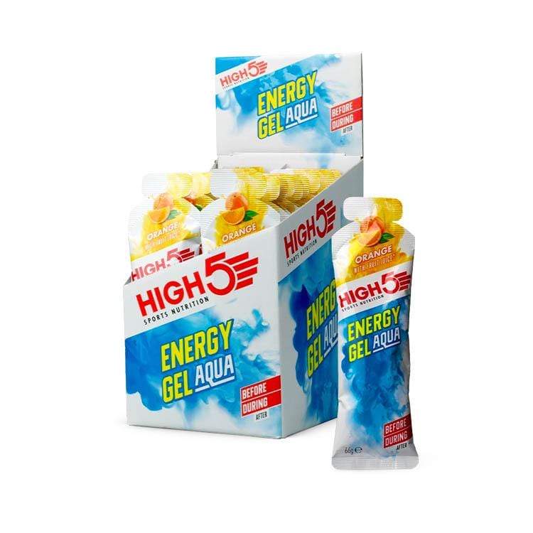 HIGH5 Energy Gel Aqua sachet showing Orange flavour packet details.