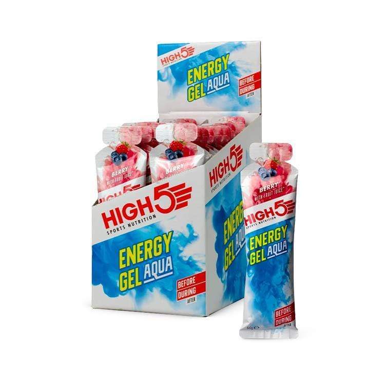 HIGH5 Energy Gel Aqua packet view showing fluid energy gel packaging.