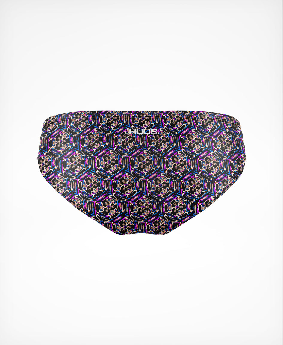 Men's HUUB swim training brief with Carvico chlorine-resistant fabric, 4-way stretch, and drawstring waist for comfortable swimming.
