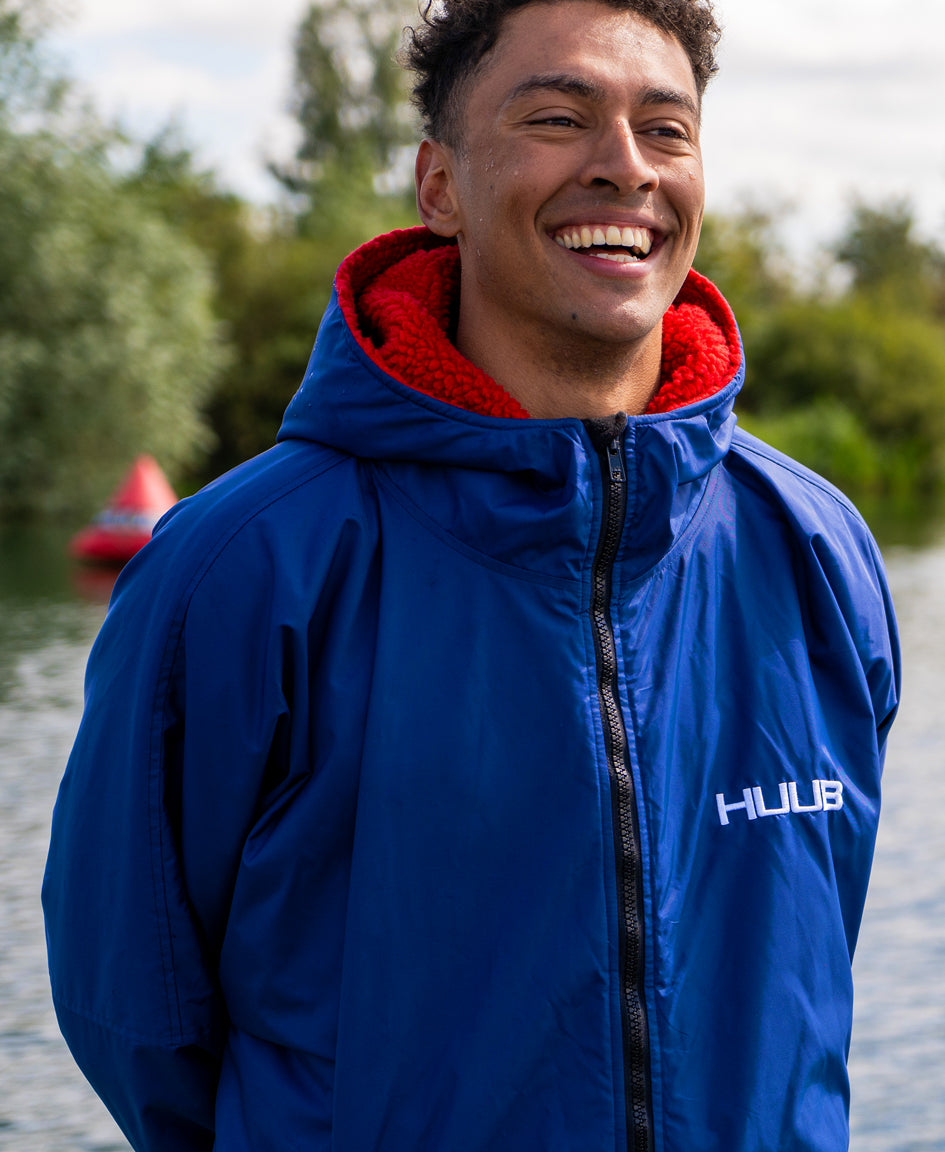 HUUB Changing Robe Royal Blue and Red – waterproof, towel-lined, adult and junior