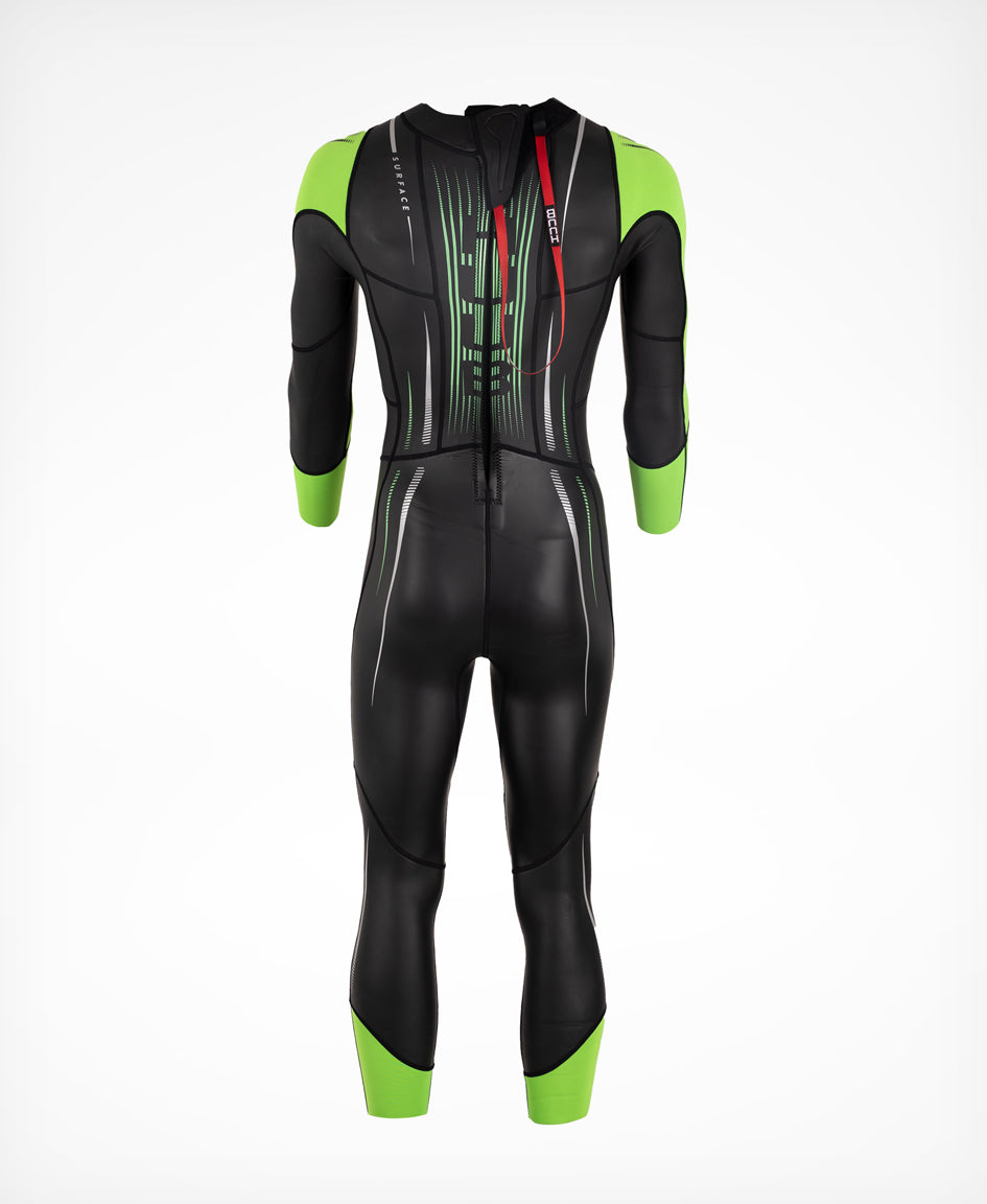 HUUB Surface Fluo Green men's wetsuit side view with sleeve and torso panels