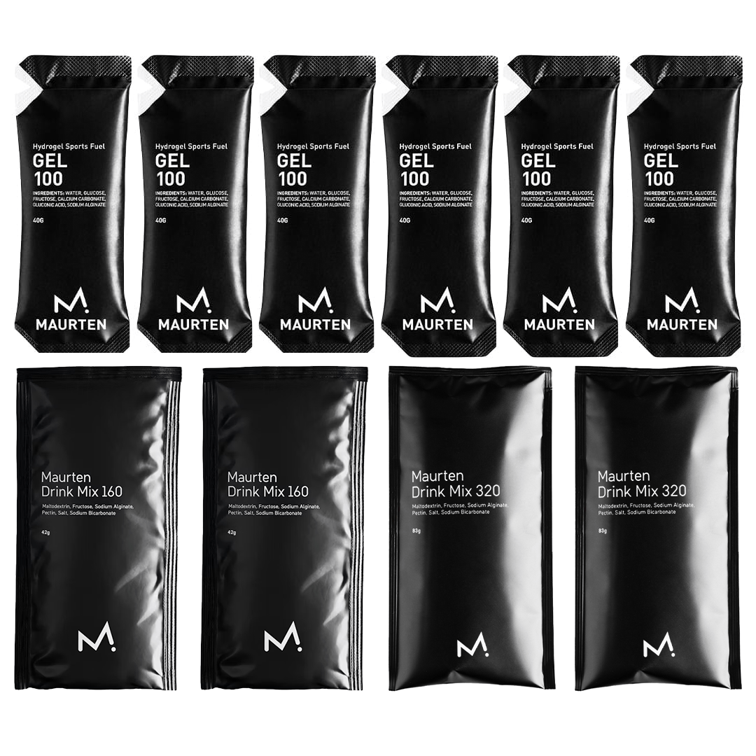 Maurten Trial Pack includes assorted sports nutrition gels and drinks for endurance athletes, featuring Maurten branding.