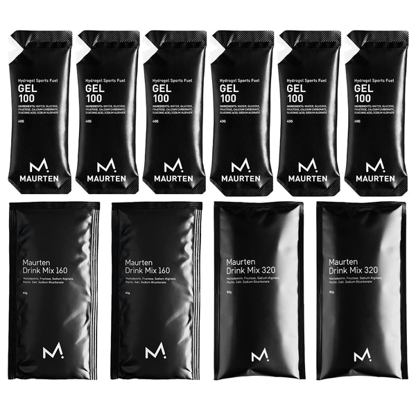 Maurten Trial Pack includes assorted sports nutrition gels and drinks for endurance athletes, featuring Maurten branding.