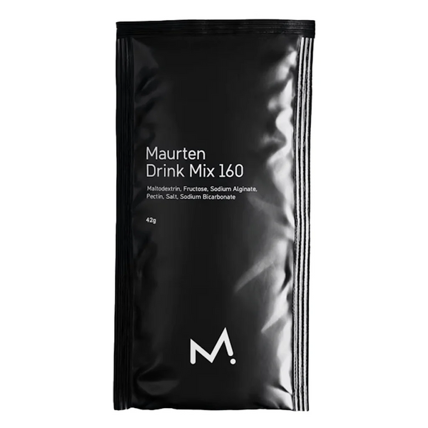 Maurten Drink Mix 160 packet showing the colorful packaging with nutritional information and product branding.