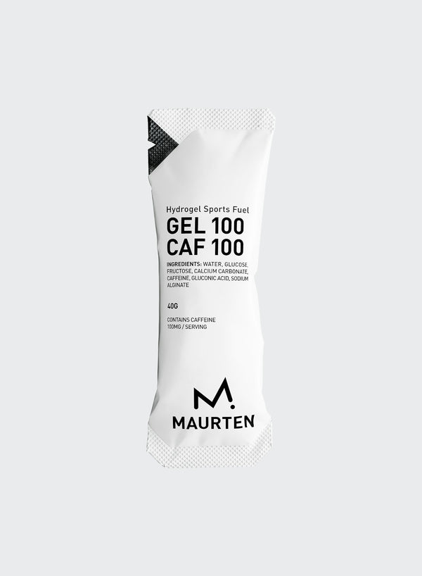 Maurten Gel 100 Caf 100 hydrogel energy gel packet with 25g carbohydrate and 100mg caffeine