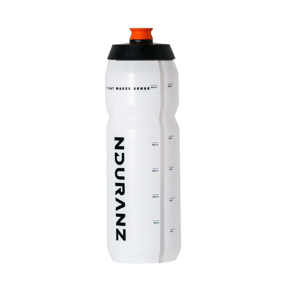 Nduranz 550ml sports bottle with a clear plastic body and a blue screw-on lid for hydration during workouts.