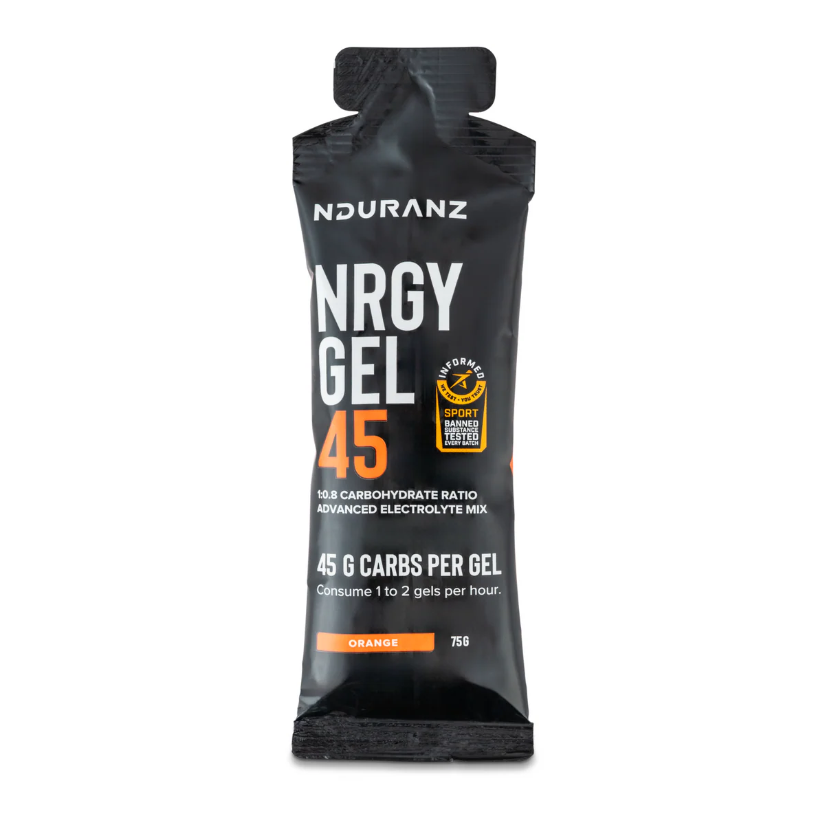 Nduranz Energy Gel 45g Lemon packet with twist-off cap