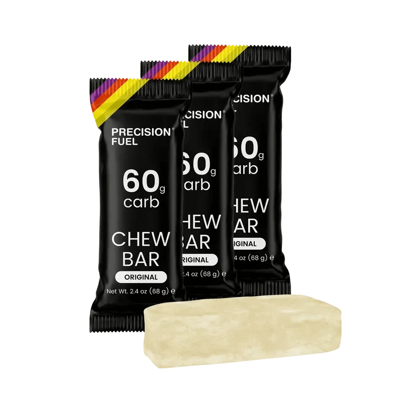 Single serve Precision Fuel & Hydration PF 60 Chew Bar with citrus flavor, showing the colorful packaging and bar texture.