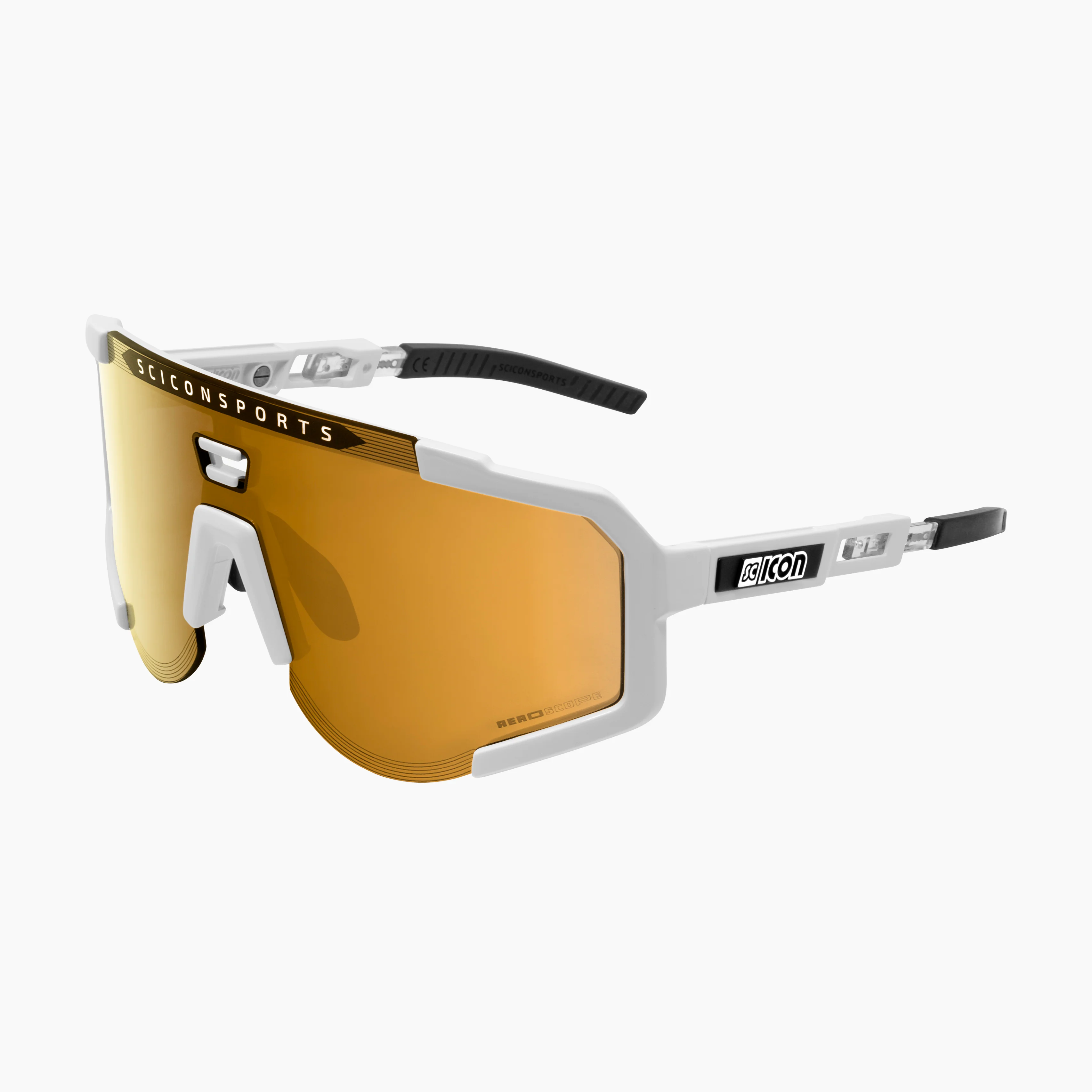 Scicon Aeroscope high-performance sport sunglasses with black gloss frame and red multi-mirror lenses, designed for active use.