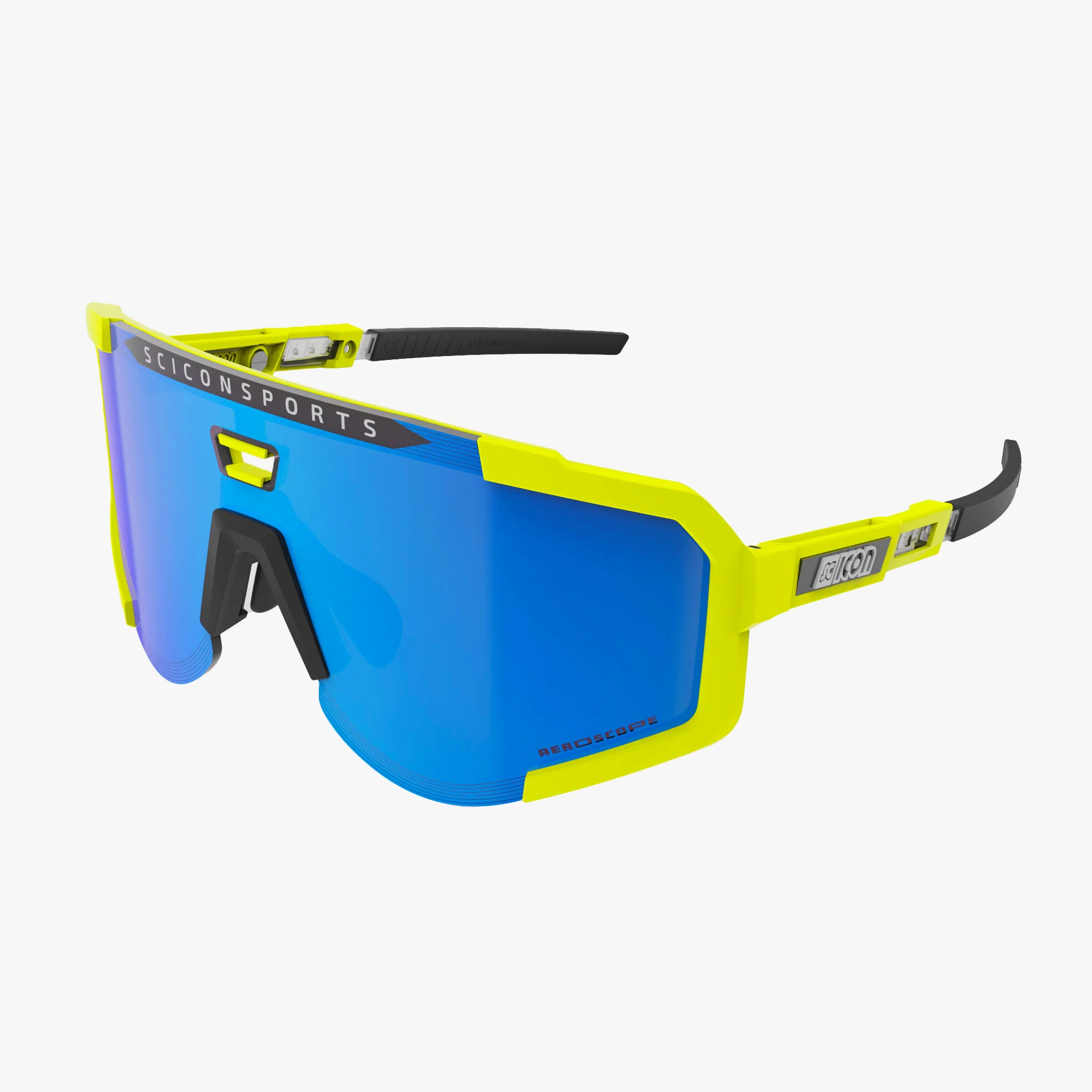 Scicon Aeroscope high-performance sport sunglasses with black gloss frame and red multi-mirror lenses, designed for active use