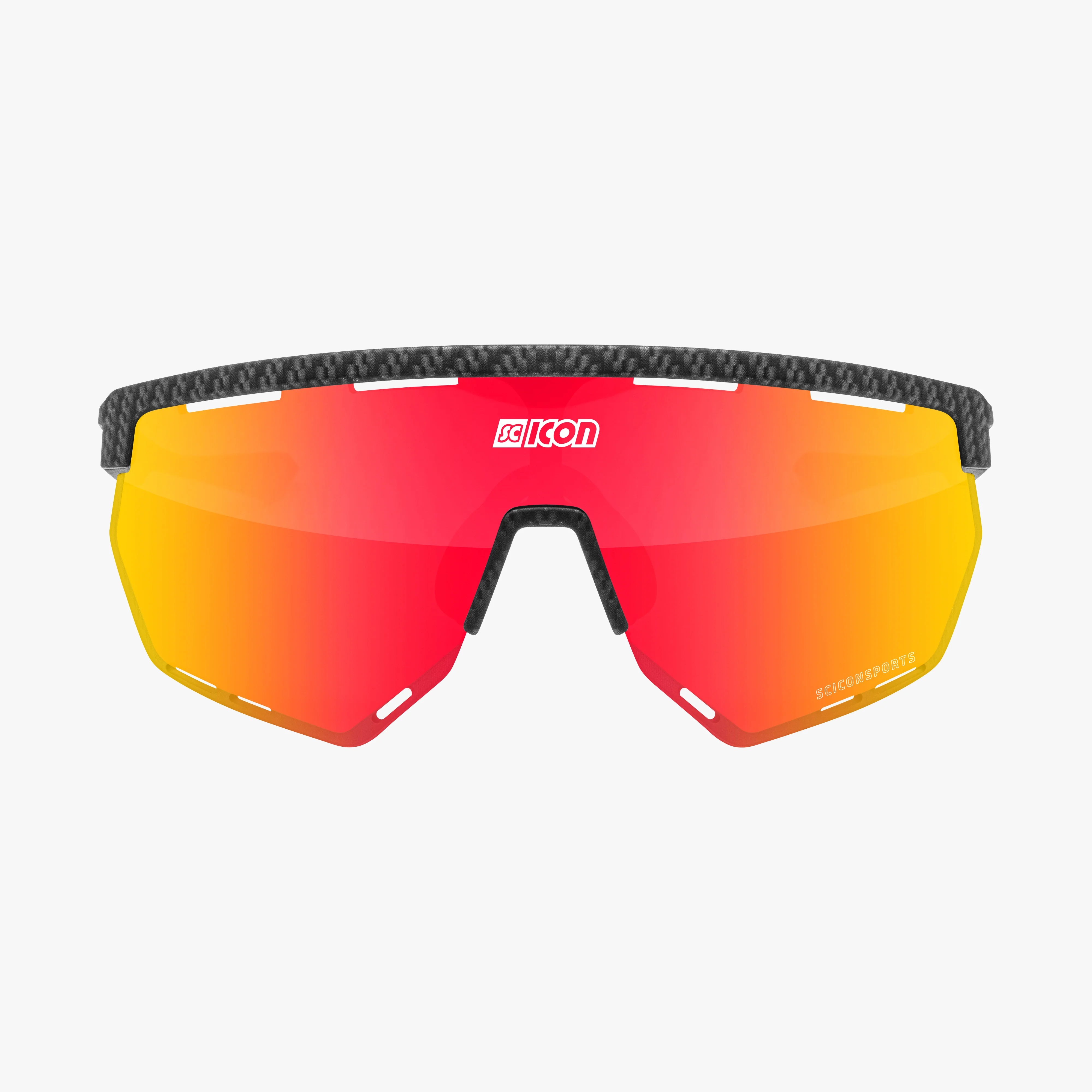 Scicon Aerowing sport sunglasses side view with black gloss frame and red mirror lens