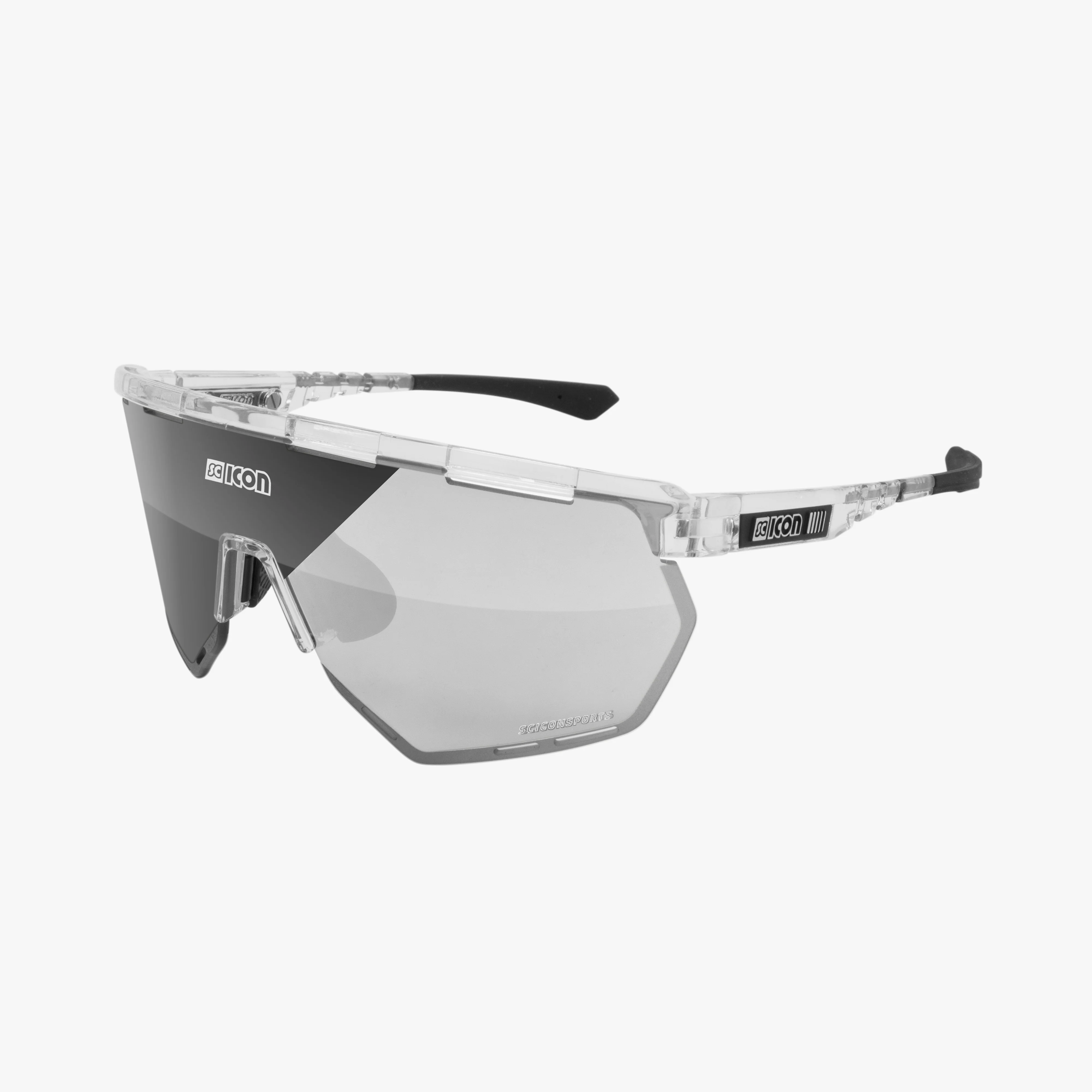 Scicon Aerowing high-performance sport sunglasses with black gloss finish and red multimirror lenses, designed for active sports.