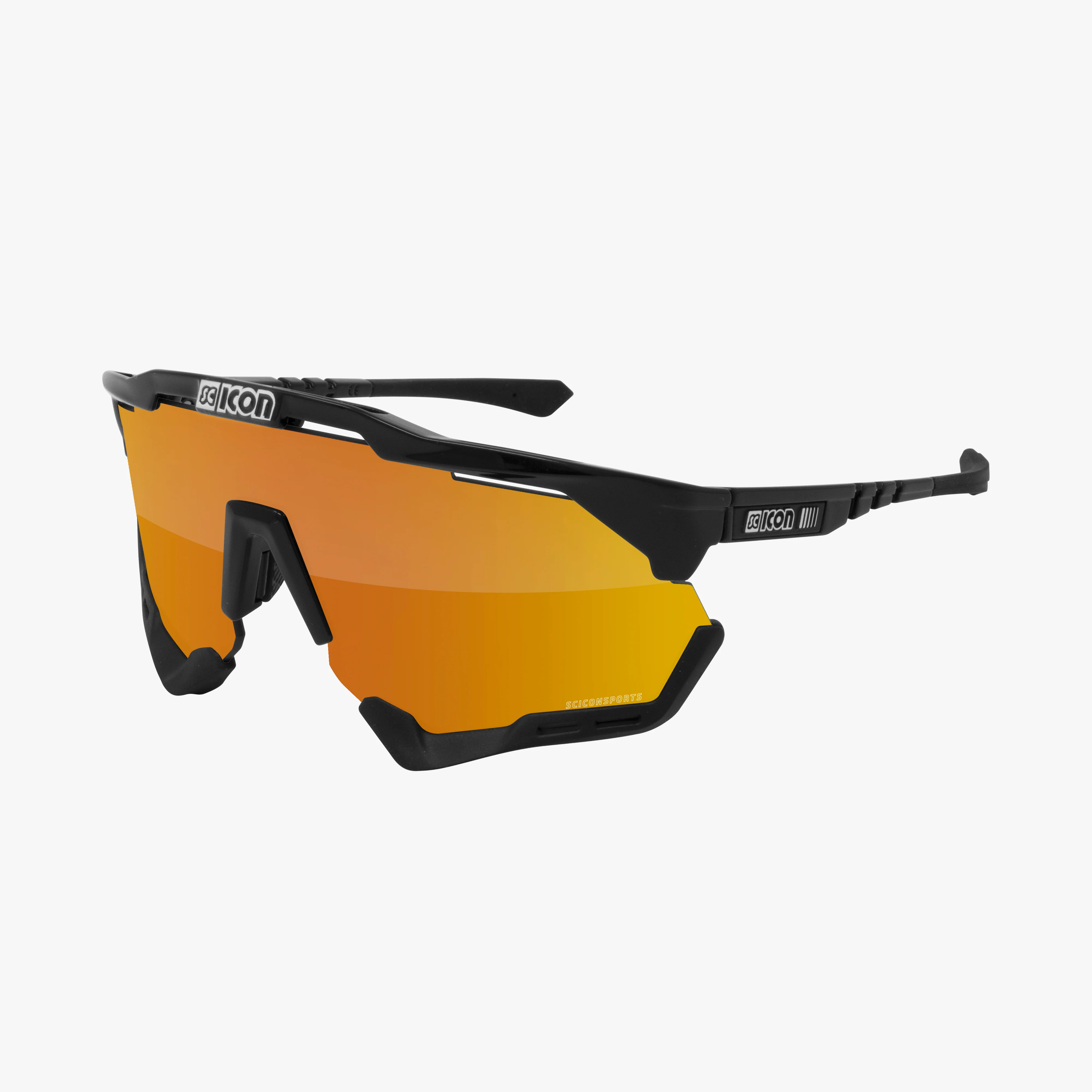 Scicon Aeroshade XL high-performance sport sunglasses with matte carbon frame and red multi-mirror lenses