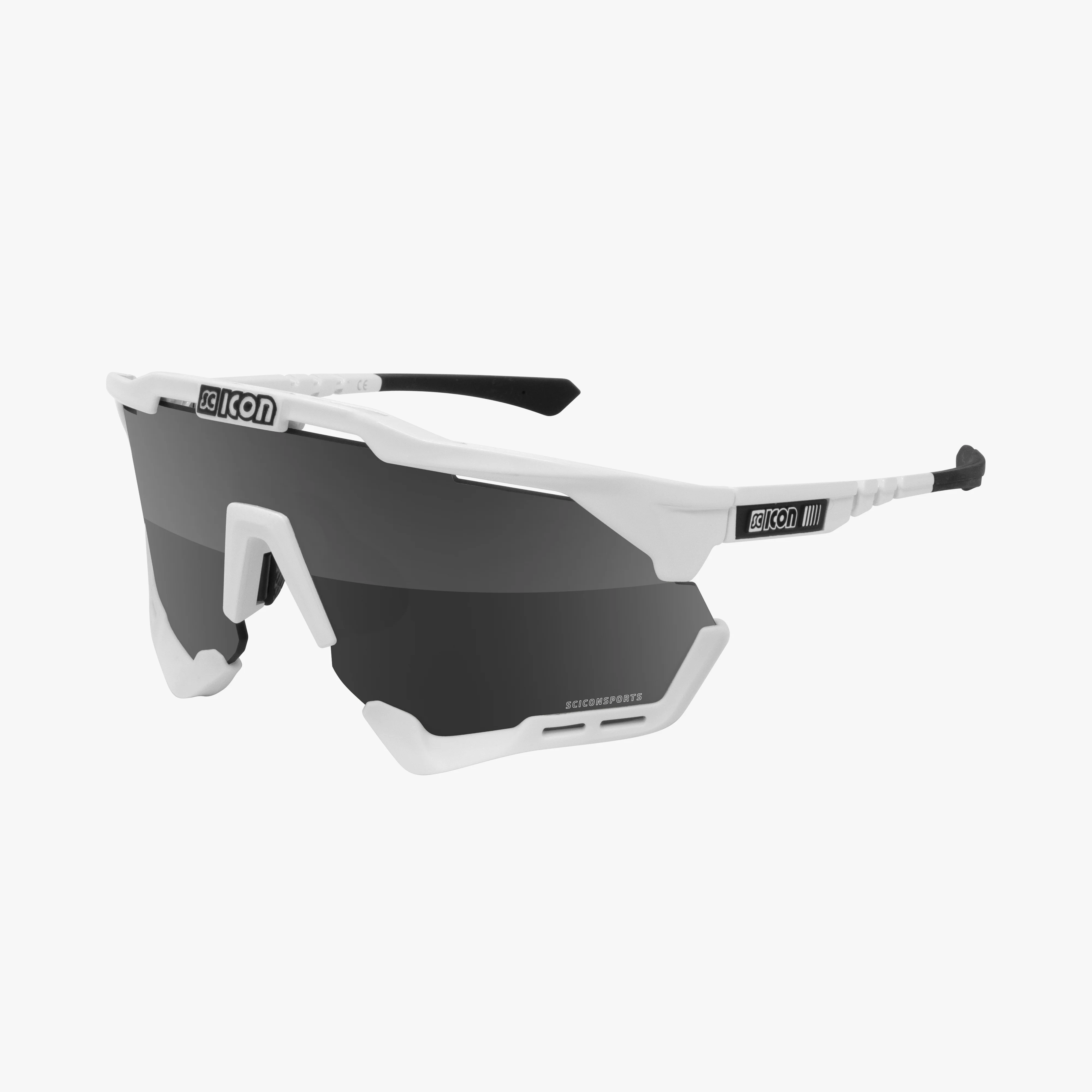 Scicon Aeroshade XL high-performance sport sunglasses with matte carbon frame and red multilayer mirrored lenses.