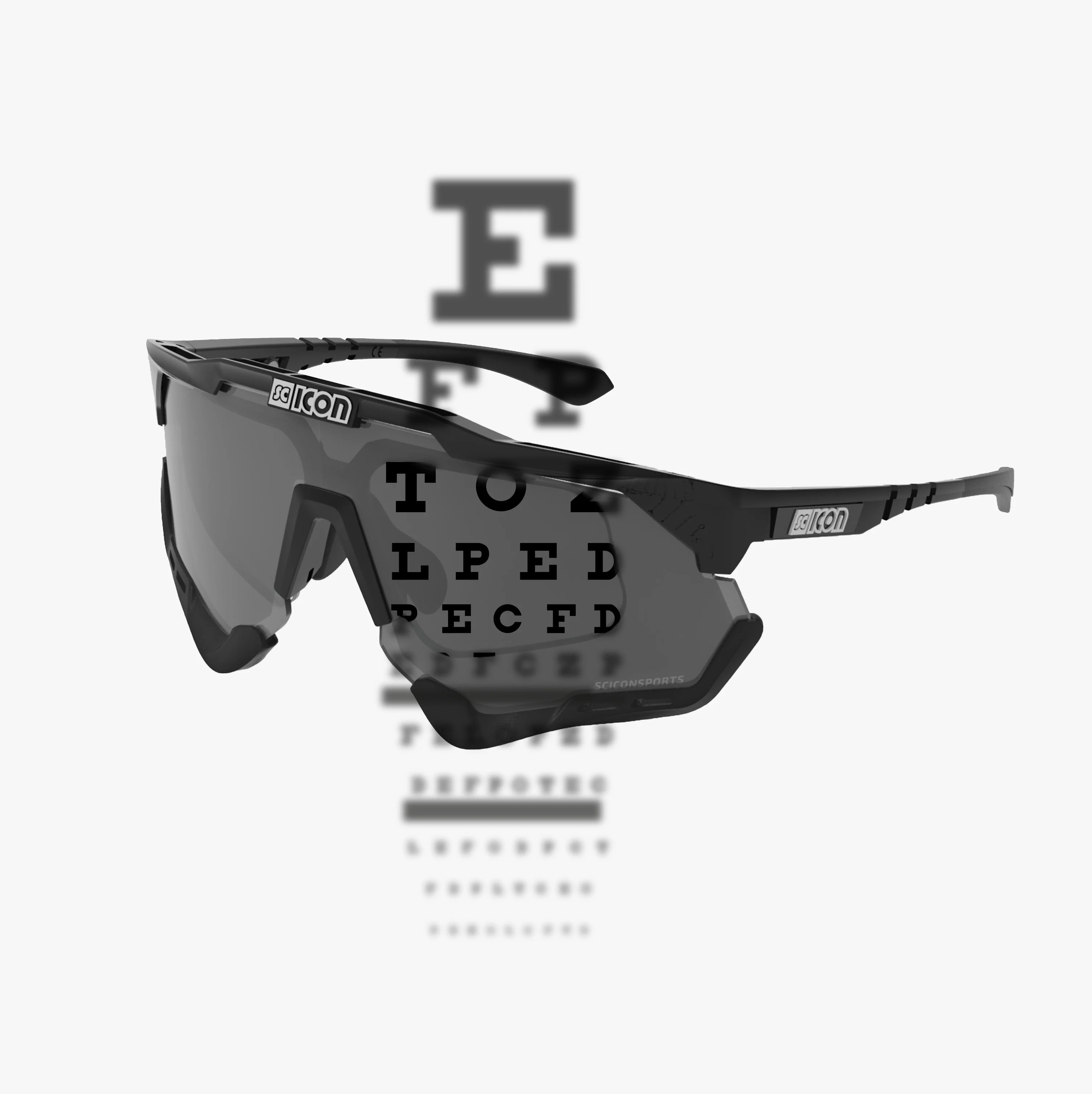 Scicon Aeroshade XL high-performance sport sunglasses with matte carbon frame and red mirror lenses, designed for active wear.