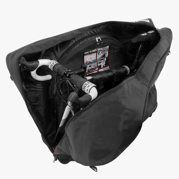 Scicon Aerocomfort 3.0 road bike travel bag with padded interior, sturdy wheels, and secure straps for easy cycling gear transport