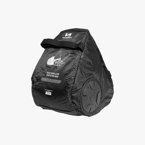 Scicon bicycle rear derailleur protector hood showing durable black rubber cover with branding detail for gear protection.