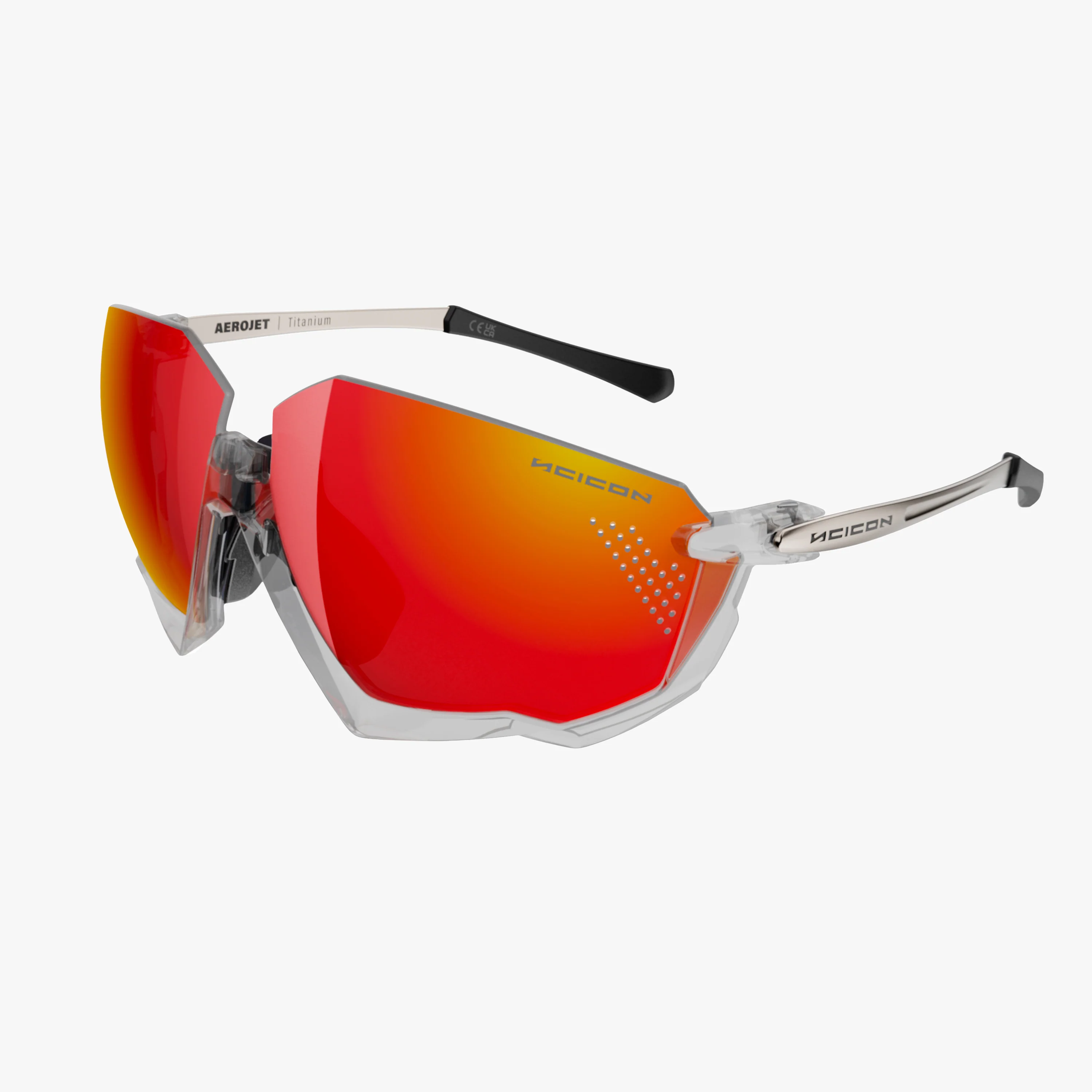 Scicon AeroJet Titanium Eyewear with yellow fluo and blue multi-mirror lenses, lightweight aerospace titanium frames.
